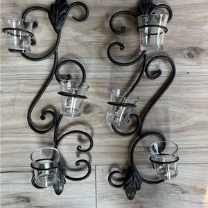 Black Metal Wall Sconces with Glass Holders